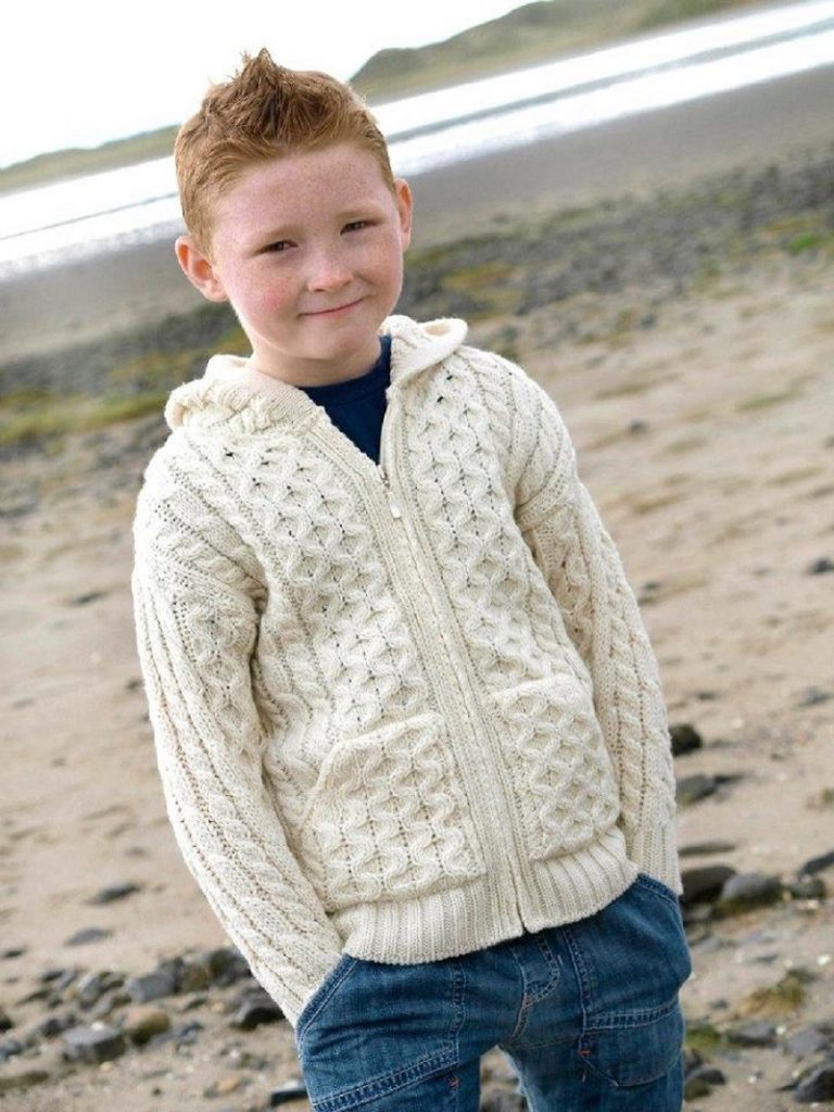 CHILDRENS HOODED ZIP ARAN STYLE CARDIGAN WITH POCKETS|KIDS|Irish Handcrafts 5