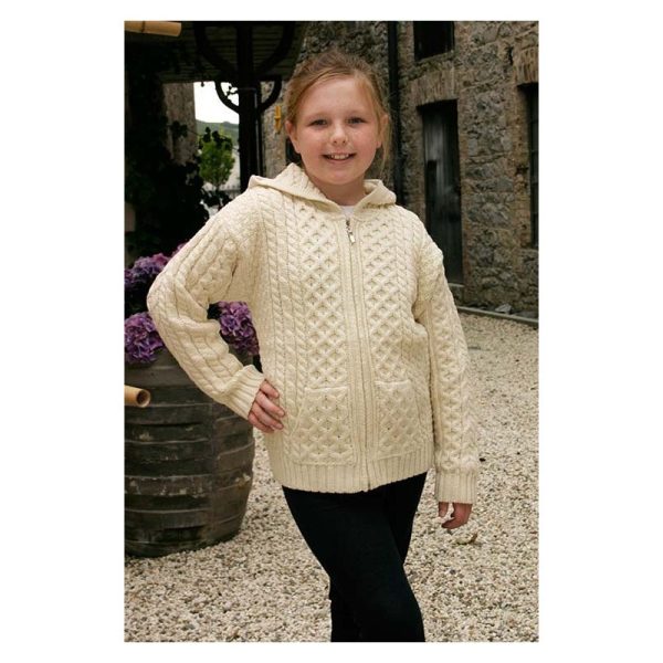 CHILDRENS HOODED ZIP ARAN STYLE CARDIGAN WITH POCKETS|KIDS|Irish Handcrafts 2