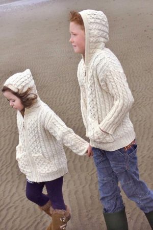 CHILDRENS HOODED ZIP ARAN STYLE CARDIGAN WITH POCKETS|KIDS|Irish Handcrafts 1