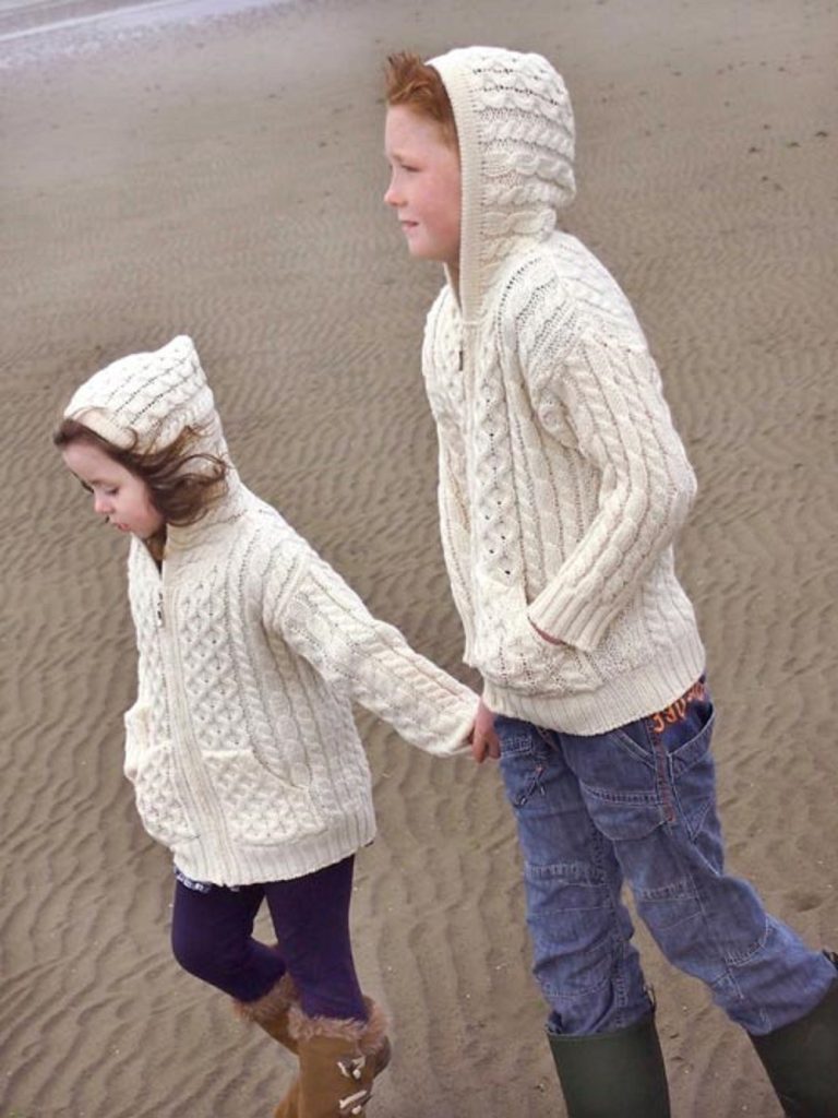 CHILDRENS HOODED ZIP ARAN STYLE CARDIGAN WITH POCKETS|KIDS|Irish Handcrafts 1