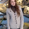 REVERE BUTTON COLLAR TRADITIONAL ARAN STYLE CARDIGAN|Irish Handcrafts 1