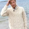 Shawl Collar Mans Traditional Aran Sweater|Aran Sweaters Men|Irish Handcrafts