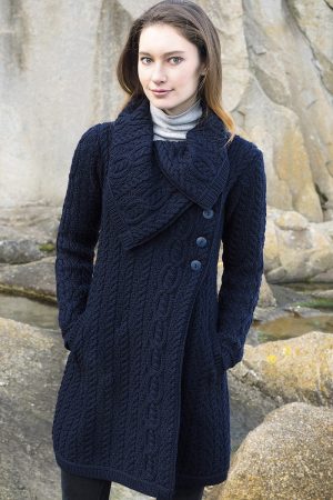 Aran Style Large Collar Coat|Aran Knitwear Specials|Irish Handcrafts -1