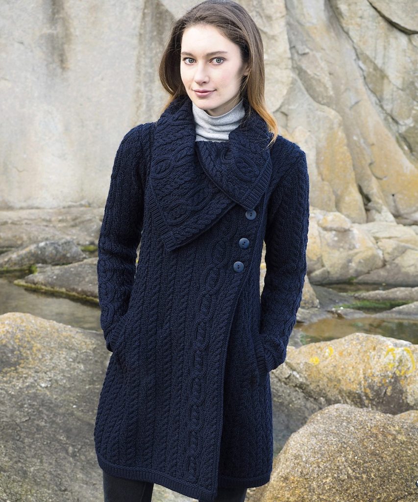 Aran Style Large Collar Coat|Aran Knitwear Specials|Irish Handcrafts -1