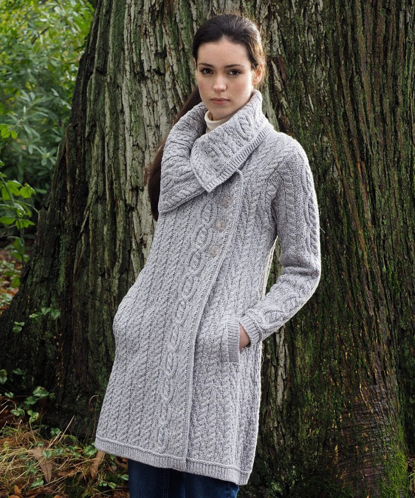 Aran Style Large Collar Coat - Irish Handcrafts