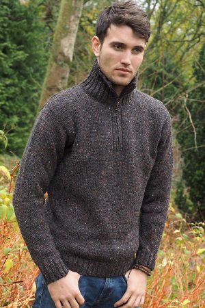 Donegal Yarn Half Zip Sweater|Aran Sweaters Men|Irish Handcrafts -1