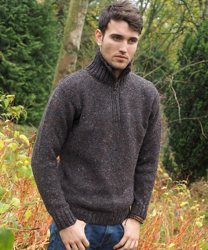 Donegal Yarn Half Zip Sweater|Aran Sweaters Men|Irish Handcrafts -1