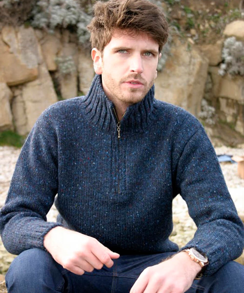 Donegal Yarn Half Zip Sweater - Irish Handcrafts