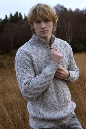 Half Zip Aran Sweater|Aran Sweaters Men|Irish Handcrafts -1