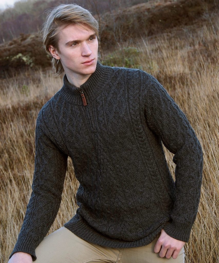 Half Zip Aran Sweater|Aran Sweaters Men|Irish Handcrafts -3