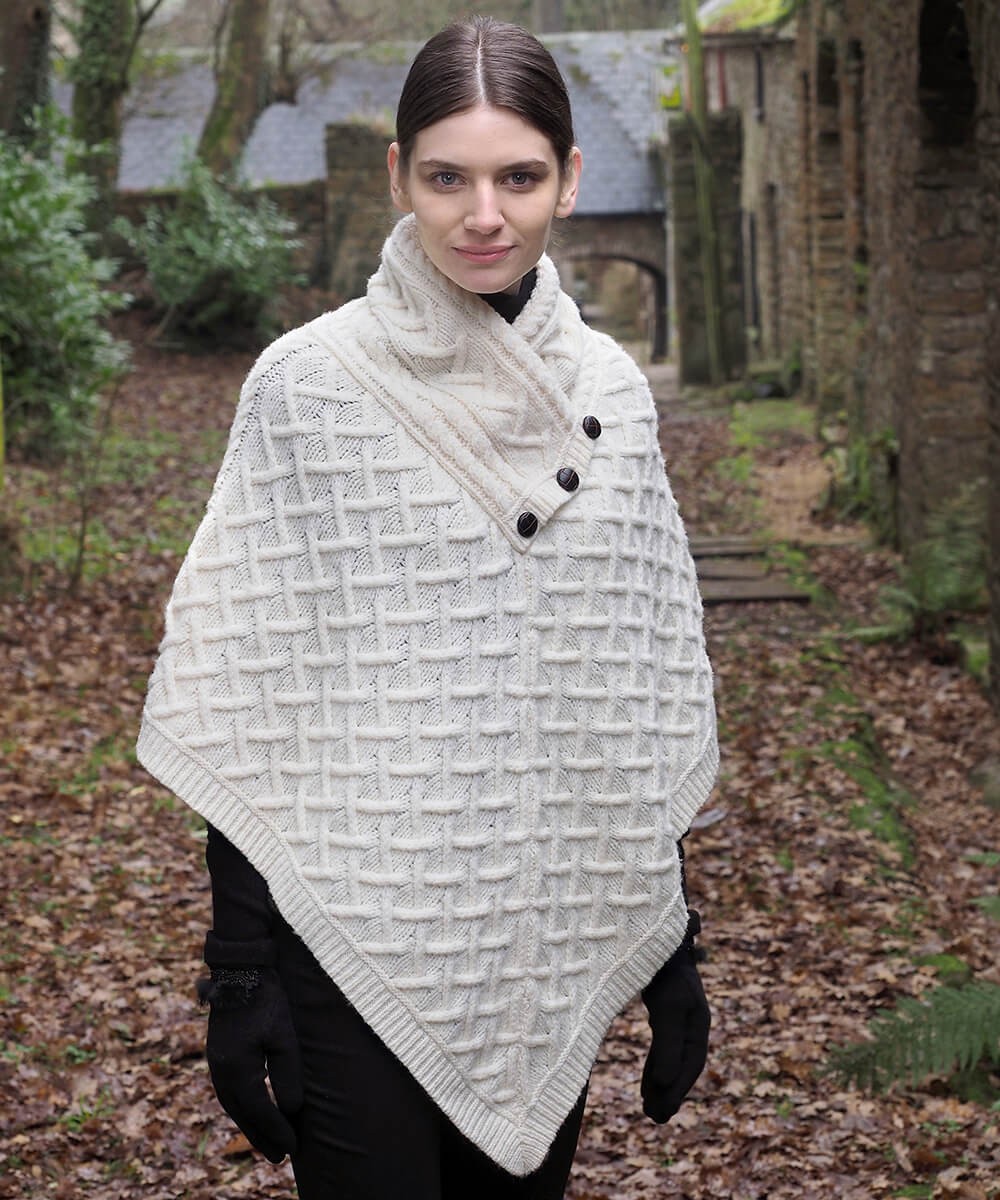Aran Cable Lattice Poncho Irish Handcrafts