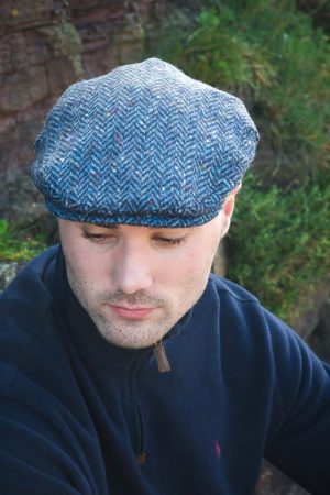 Tweed Cap Blue Herringbone Donegal TCH27
