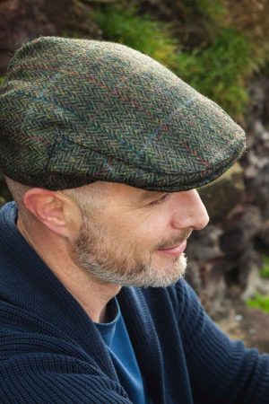 Tweed Cap Dark Brown Green Herringbone TCH58