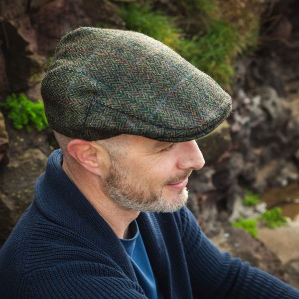 Tweed Cap Dark Brown Green Herringbone TCH58