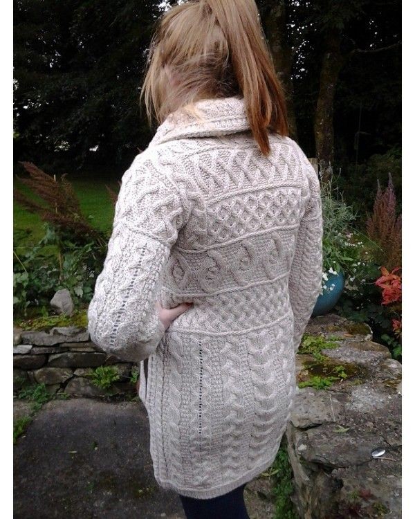 Aran Style Knitted Double Collar Coat - Irish Handcrafts