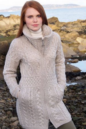 Aran Style Knitted Double Collar Coat|Aran Sweaters|Irish Handcrafts -2