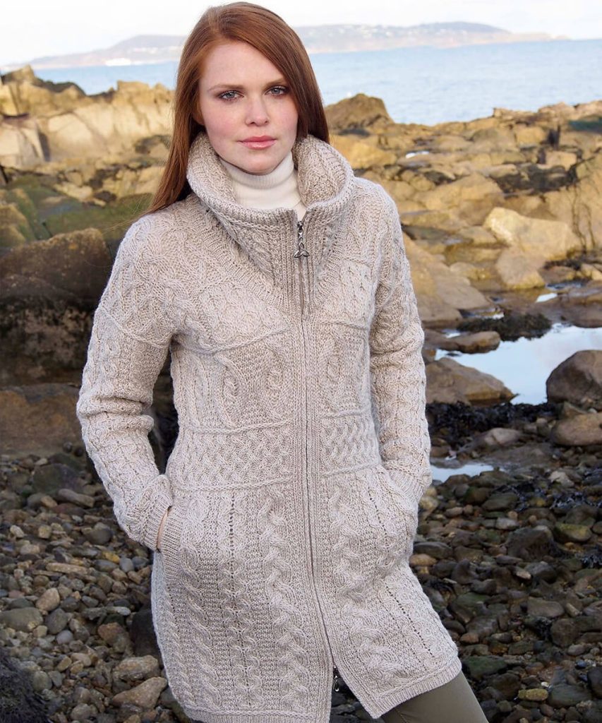 Aran Style Knitted Double Collar Coat|Aran Sweaters|Irish Handcrafts -2