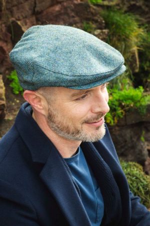 Tweed Cap Blue Green Herringbone TCH74