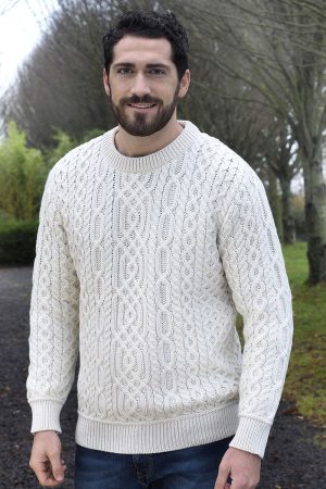 Aran Style Crew Neck Sweater|Aran Sweaters Men|Irish Handcrafts -1