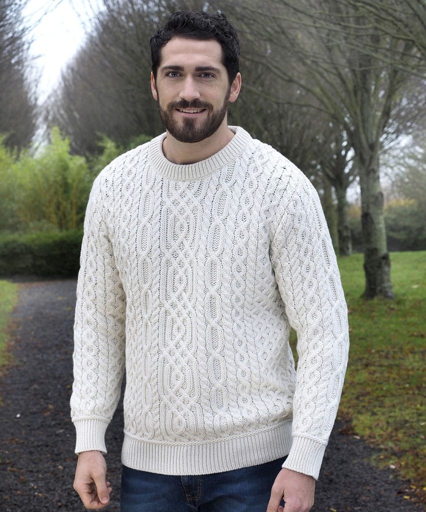 Aran Style Crew Neck Sweater|Aran Sweaters Men|Irish Handcrafts -1