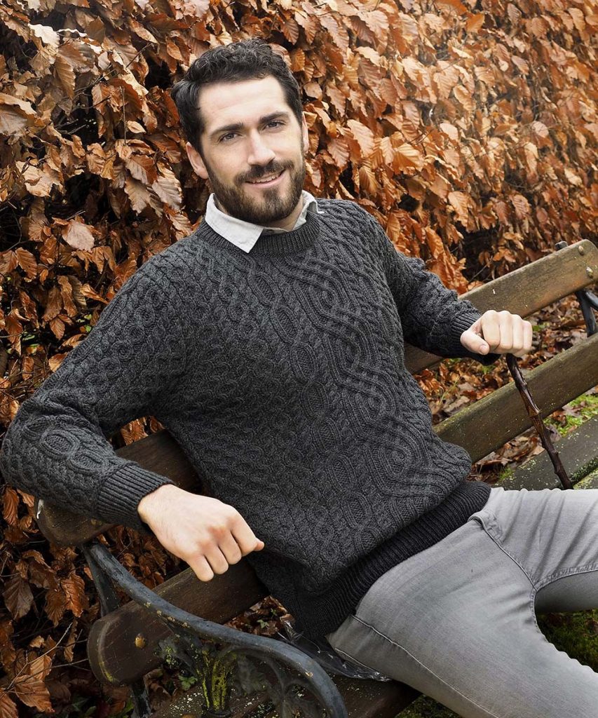 Aran Style Crew Neck Sweater|Aran Sweaters Men|Irish Handcrafts -2