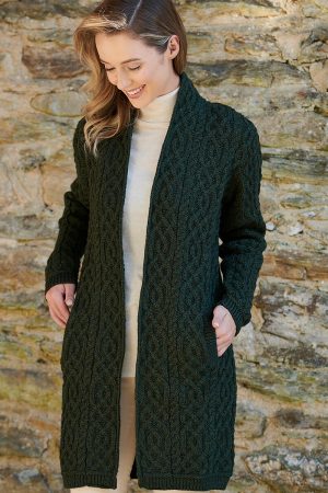 Aran Knit Edge To Edge Coat With Celtic Braid|Aran Cardigans|Irish Handcrafts -1