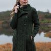 Aran Style Large Collar Coat Dark Green