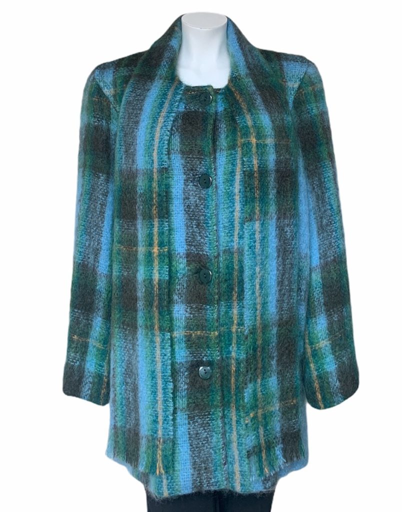 Donegal Design Mohair Green & Blue Coat With Scarf|Irish Handcrafts 1
