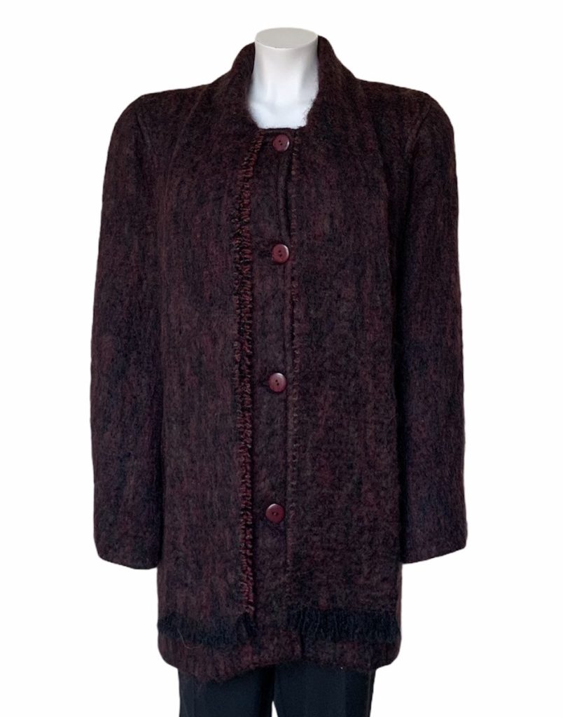 Donegal Design Aubergine Mohair Coat with scarf |Irish Handcrafts1