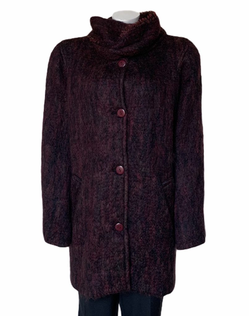 Donegal Design Aubergine Mohair Coat with scarf |Irish Handcrafts 2