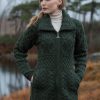 Aran Style Double Collar Coat Dark Green|Aran Knit Coats|Irish Handcrafts
