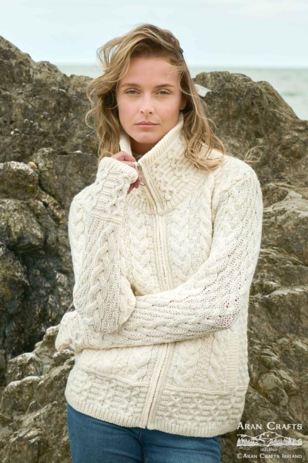 Aran Style Double Collar Cardigan