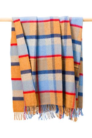 Merino Cashmere Throw In Orange Blue Silver Red Check REF 1445