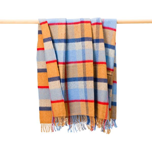Merino Cashmere Throw In Orange Blue Silver Red Check REF 1445