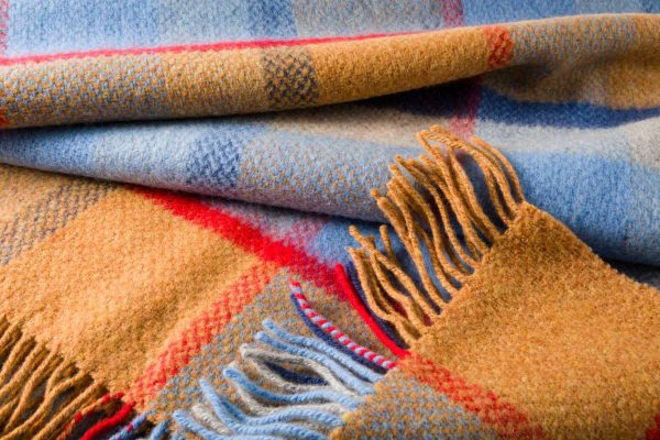 Merino Cashmere Throw In Orange Blue Silver Red Check REF 1445