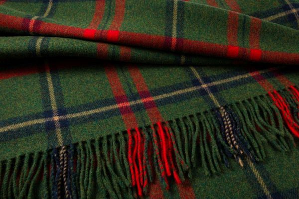 Large Wool Blanket In Green Red Navy Blue Check REF 654
