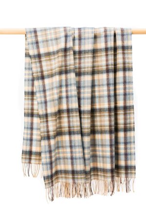 Large Wool Blanket In Blue Cream Brown Denim Check REF 664