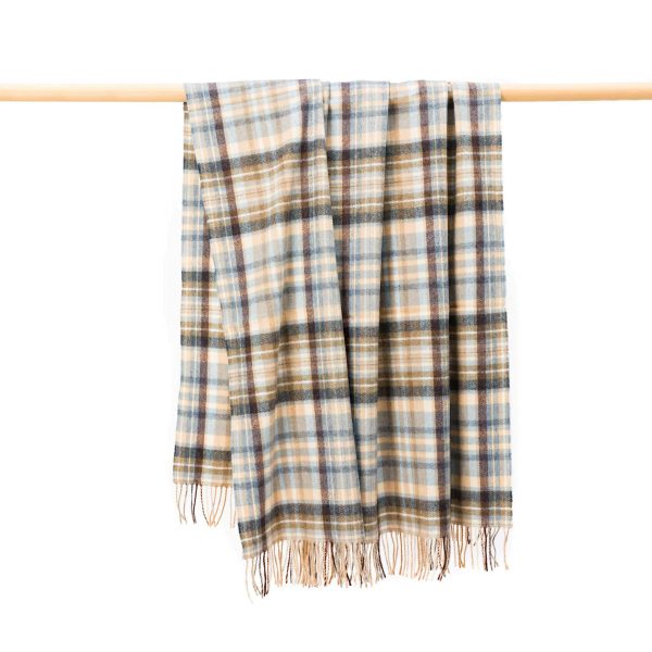 Large Wool Blanket In Blue Cream Brown Denim Check REF 664
