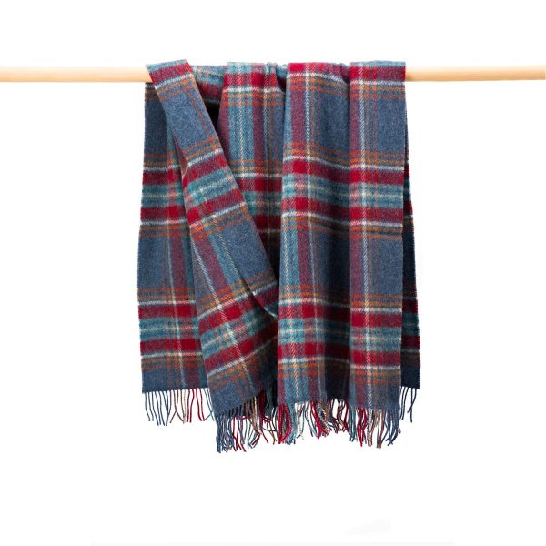 Large Wool Blanket In Denim Blue Rust and Red Plaid REF LW102