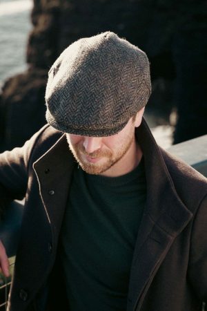 Tweed Cap In Brown Green Donegal Herringbone TCH14