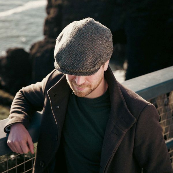 Tweed Cap In Brown Green Donegal Herringbone TCH14