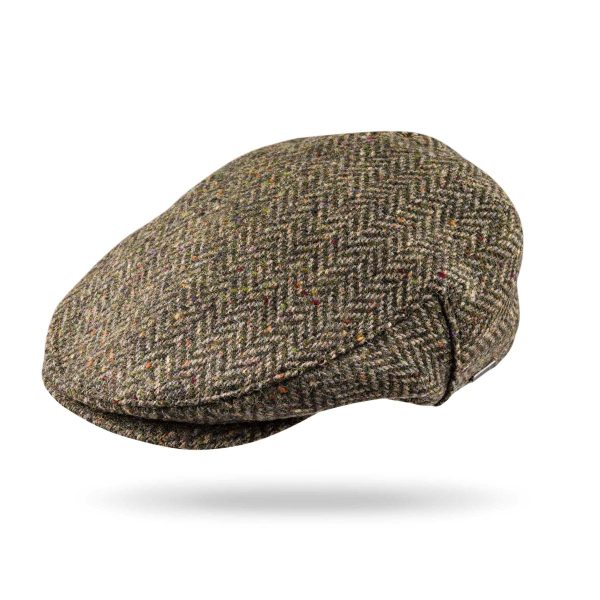 Tweed Cap In Brown Green Donegal Herringbone TCH14