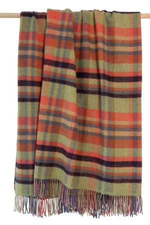 Merino Wool Cashmere Throw Green Coral Rust Slate Plum Check Herringbone REF 1410