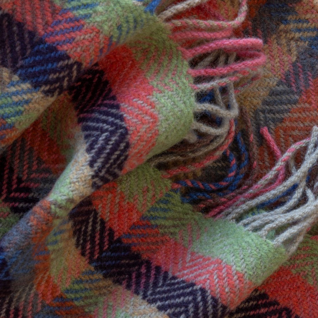 Merino Wool Cashmere Throw Green Coral Rust Slate Plum Check Herringbone REF 1410
