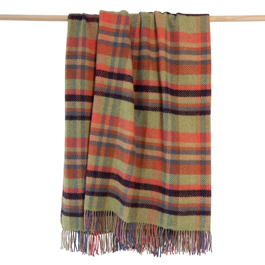 Merino Wool Cashmere Throw Green Coral Rust Slate Plum Check Herringbone REF 1410
