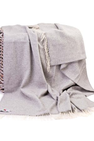 Merino Wool and Cashmere Pale Grey & Cream Throw