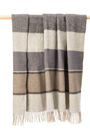 Merino Cashmere Throw in a Grey Stone Beige Stripe Ref 1490