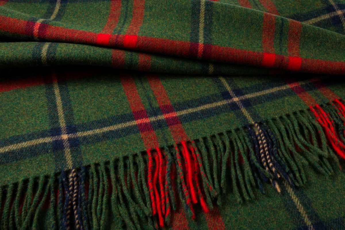 Lambswool Throw Green Red Navy Blue Check Ref 654
