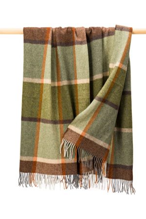 Lambswool Throw Green Brown Orange Cream Check Ref 658