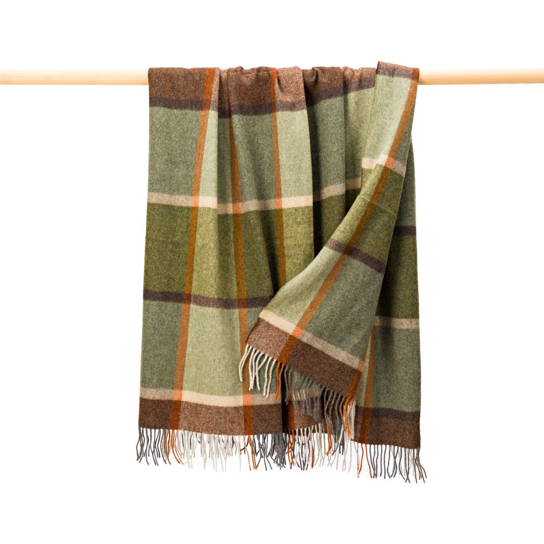 Lambswool Throw Green Brown Orange Cream Check Ref 658